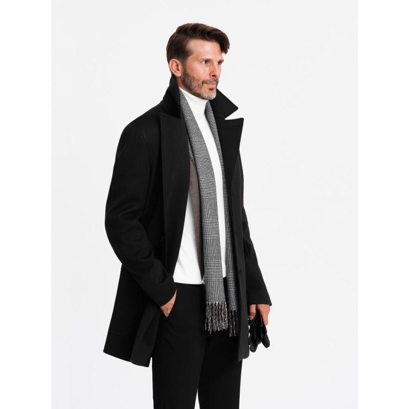 Pánsky vzorovaný jednoradový kabát s vreckami čierny