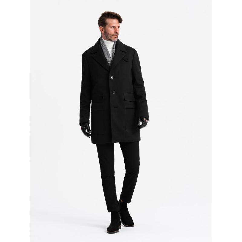 Pánsky vzorovaný jednoradový kabát s vreckami čierny