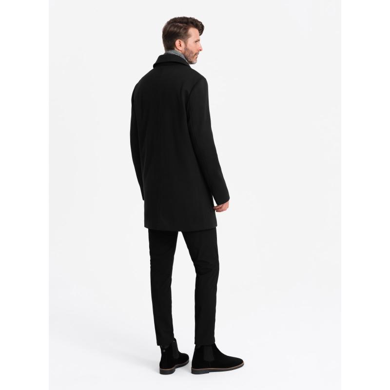 Pánsky vzorovaný jednoradový kabát s vreckami čierny