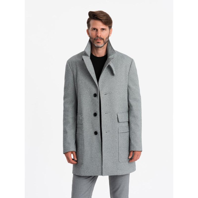 Férfi mintás egyberészes kabát zsebekkel szürke