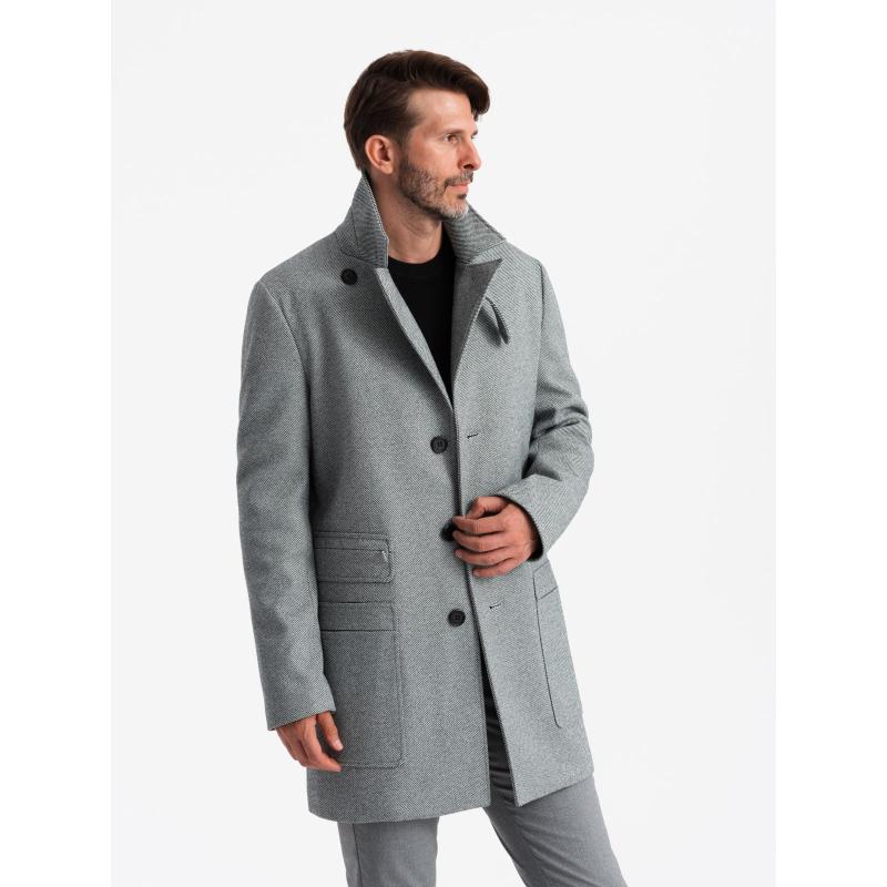 Férfi mintás egyberészes kabát zsebekkel szürke