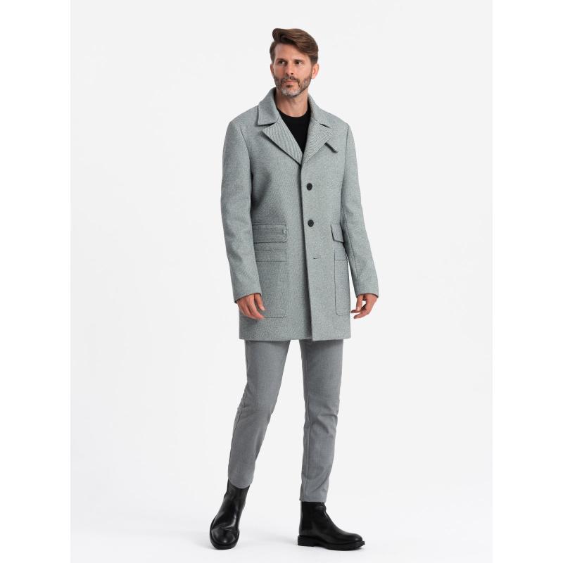 Férfi mintás egyberészes kabát zsebekkel szürke