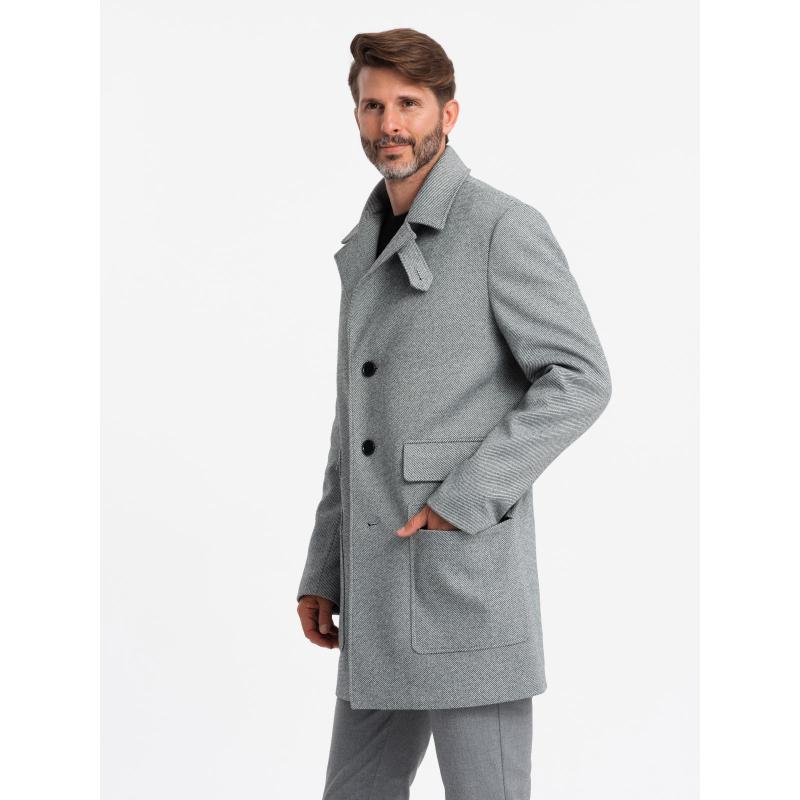 Férfi mintás egyberészes kabát zsebekkel szürke