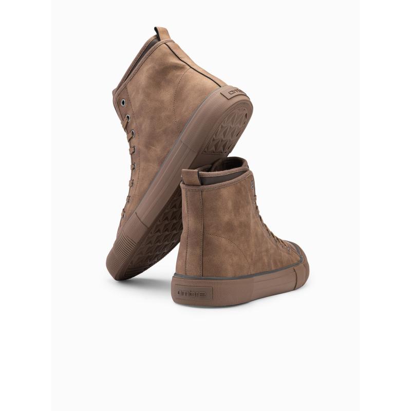 Férfi magas szárú tornacipő díszes szegéllyel barna