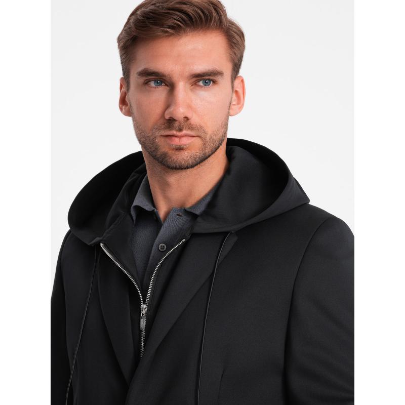 Pánská bunda s odepínací podšívkou a kapucí, černá