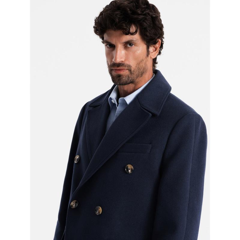 Pánský dvouřadový kabát s ozdobnými knoflíky indigo