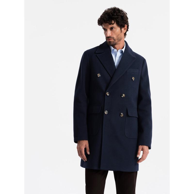 Pánský dvouřadový kabát s ozdobnými knoflíky indigo