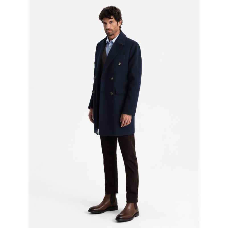 Pánský dvouřadový kabát s ozdobnými knoflíky indigo
