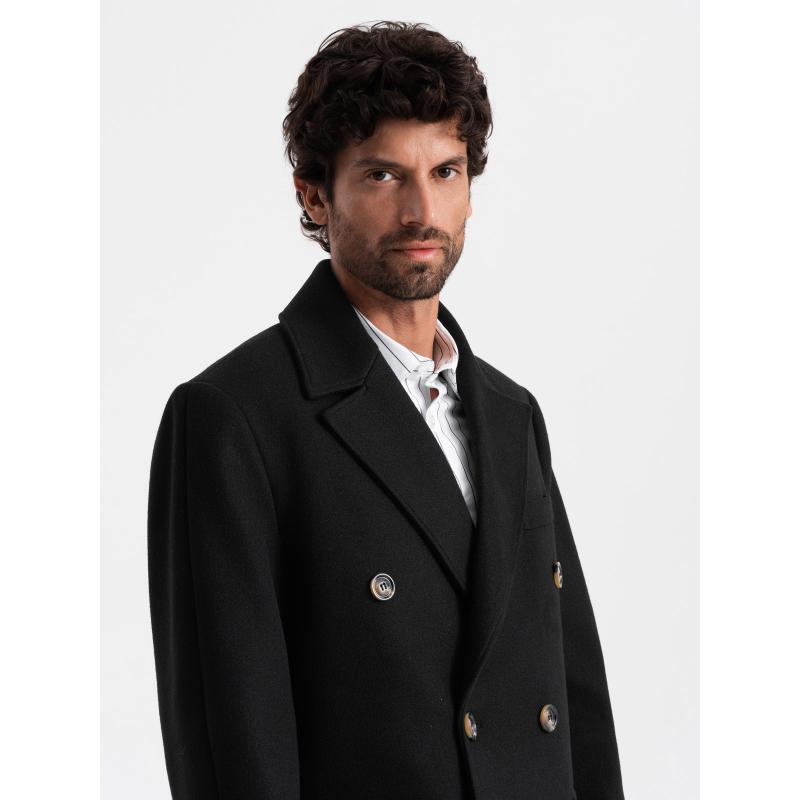 Pánský dvouřadový kabát s ozdobnými knoflíky černý