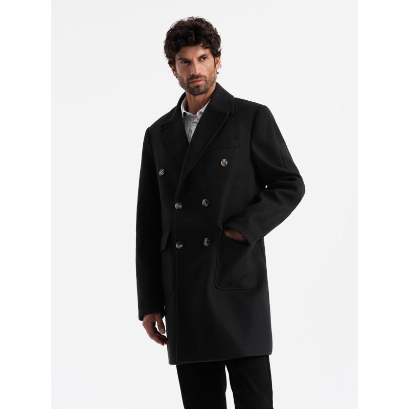 Pánský dvouřadový kabát s ozdobnými knoflíky černý