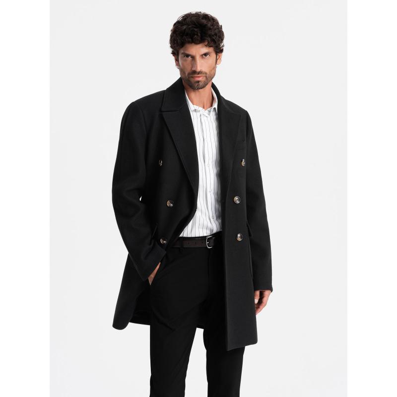 Pánský dvouřadový kabát s ozdobnými knoflíky černý