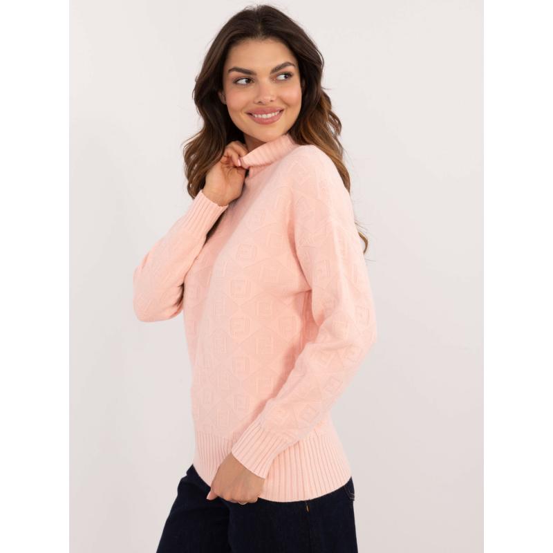 Dámský svetr s polovičním rolákem světle vzorovaný broskvový   
