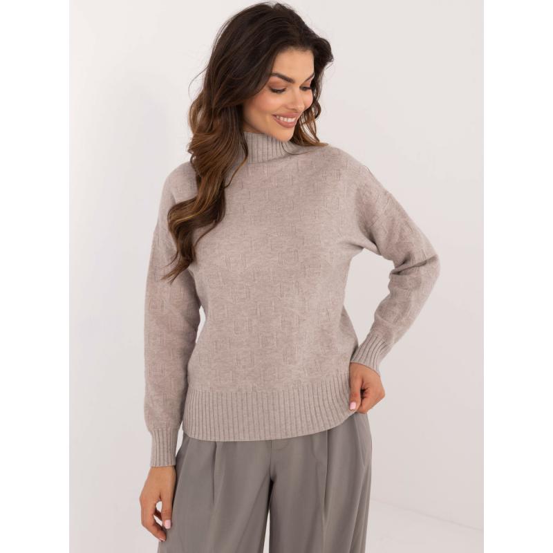 Dámský svetr s polovičním rolákem vzorovaný béžový