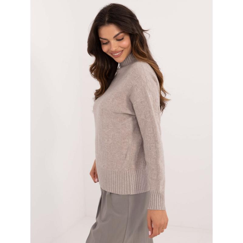 Dámský svetr s polovičním rolákem vzorovaný béžový