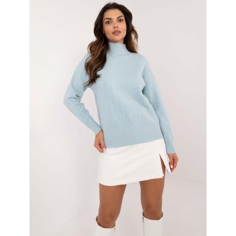 Dámský svetr s dlouhým rukávem a polovičním rolákem světle modrý  
