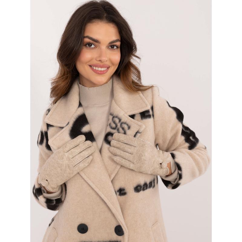 Női érintőkesztyű gombos bézs