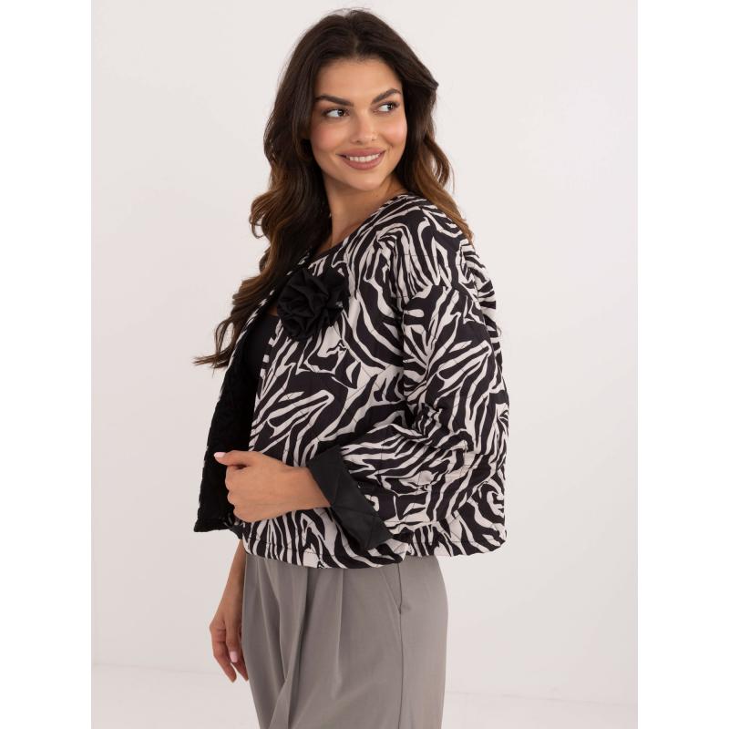 Dámské přechodové sako bez knoflíků ecru-černé 