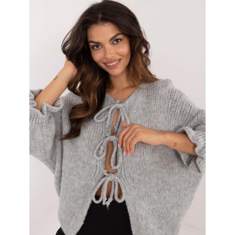 Női túlméretezett pulóver nyakkendővel szürke