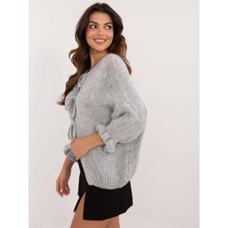 Női túlméretezett pulóver nyakkendővel szürke