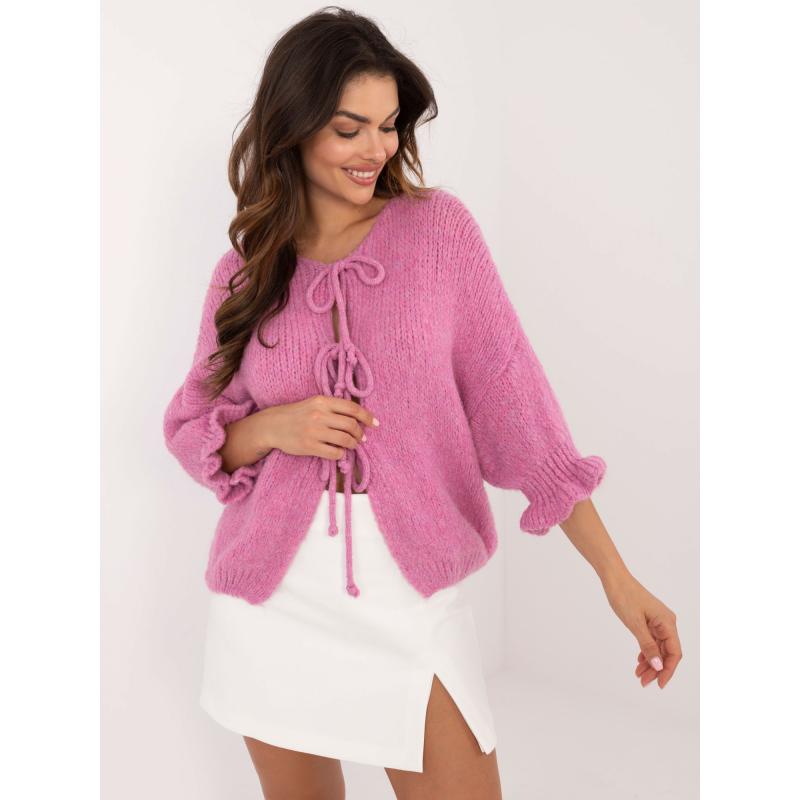 Dámský svetr oversize s 3/4 rukávy růžový 