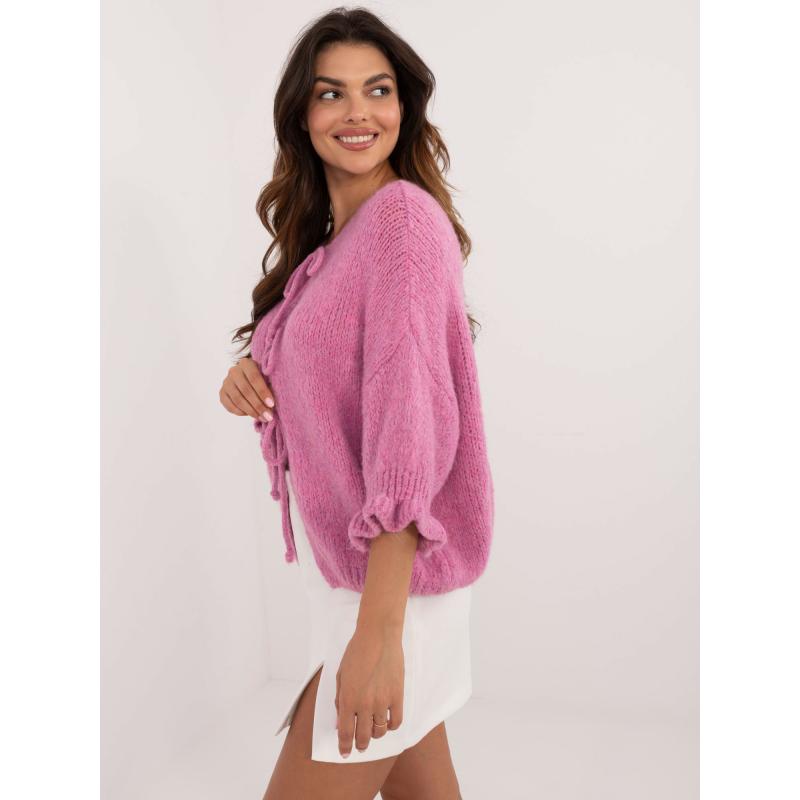 Dámský svetr oversize s 3/4 rukávy růžový 