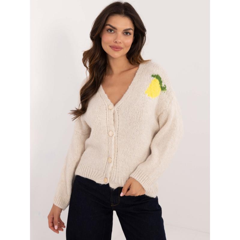 Dámský svetr s knoflíky vzorovaný světle béžový 