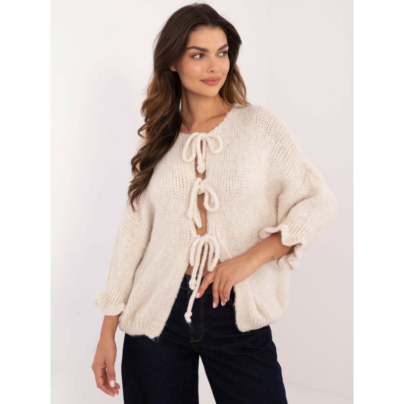 Dámsky sveter oversize s 3/4 rukávmi svetlo béžový