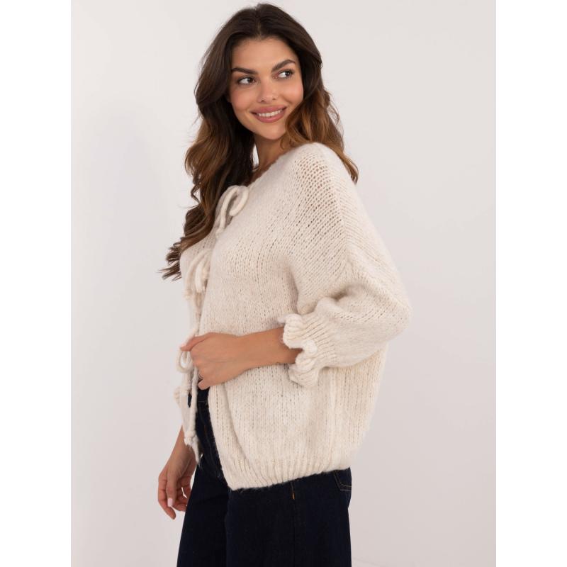 Dámsky sveter oversize s 3/4 rukávmi svetlo béžový