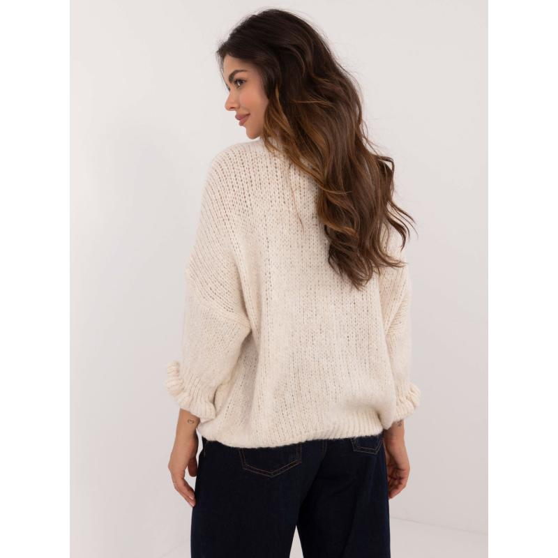 Dámsky sveter oversize s 3/4 rukávmi svetlo béžový