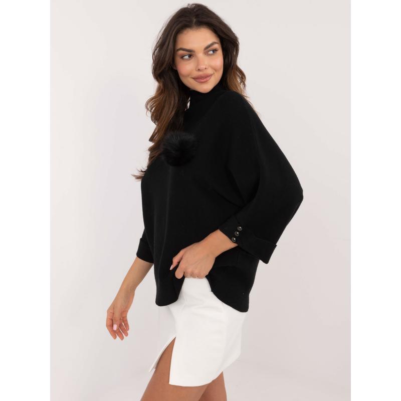 Dámský svetr nadměrné velikosti s knoflíky na rukávech černý