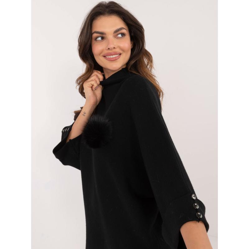 Dámský svetr nadměrné velikosti s knoflíky na rukávech černý
