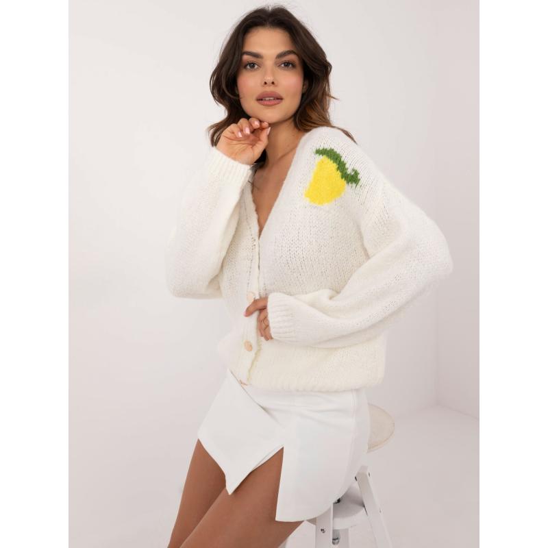 Dámský svetr bez knoflíků s potiskem na zádech ecru