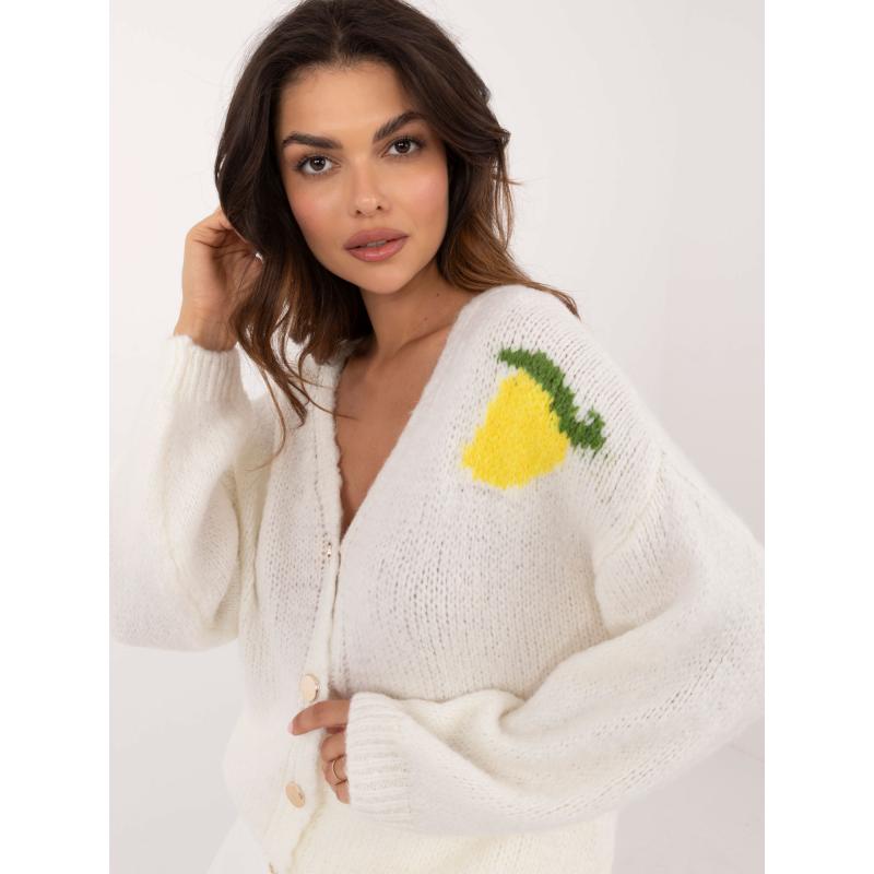 Dámský svetr bez knoflíků s potiskem na zádech ecru