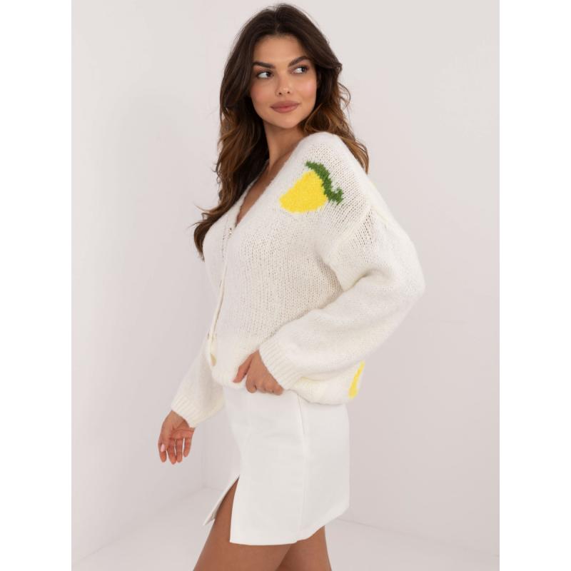Dámský svetr bez knoflíků s potiskem na zádech ecru