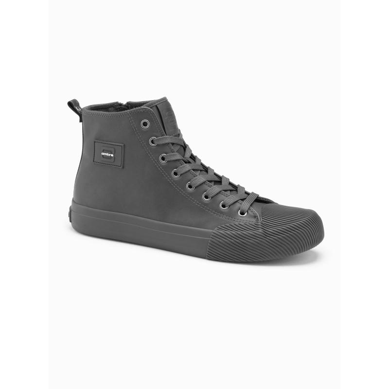 Férfi magas szárú tornacipő, díszes orr-résszel, szürke