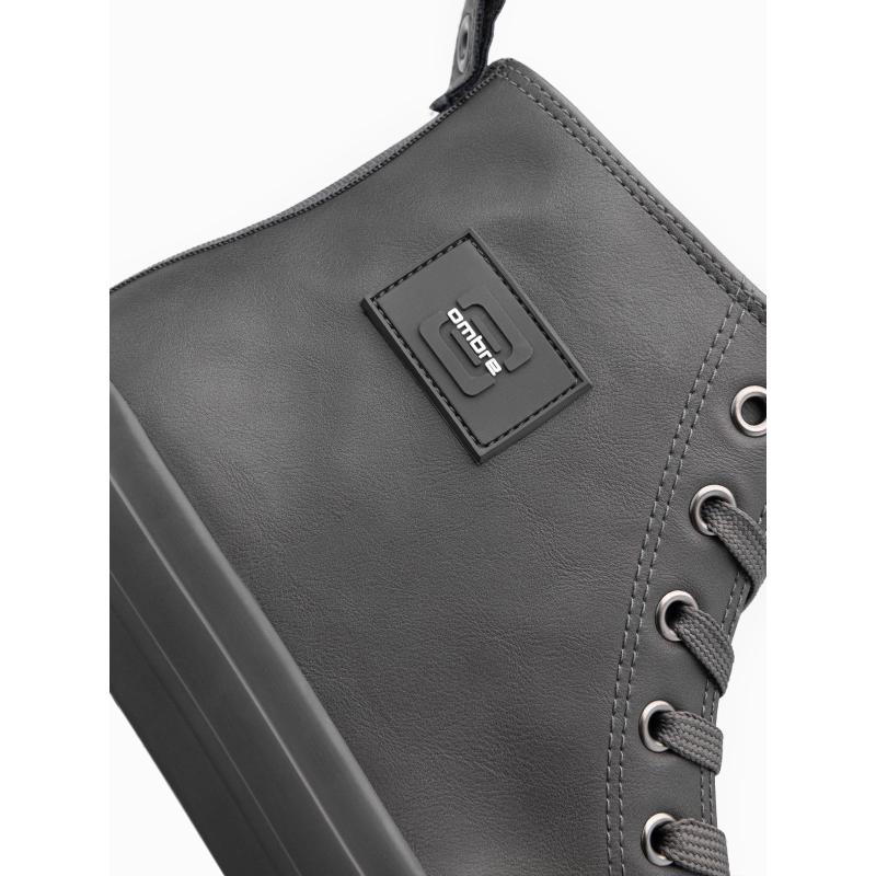 Férfi magas szárú tornacipő, díszes orr-résszel, szürke