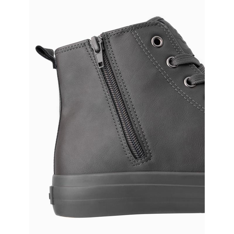 Férfi magas szárú tornacipő, díszes orr-résszel, szürke