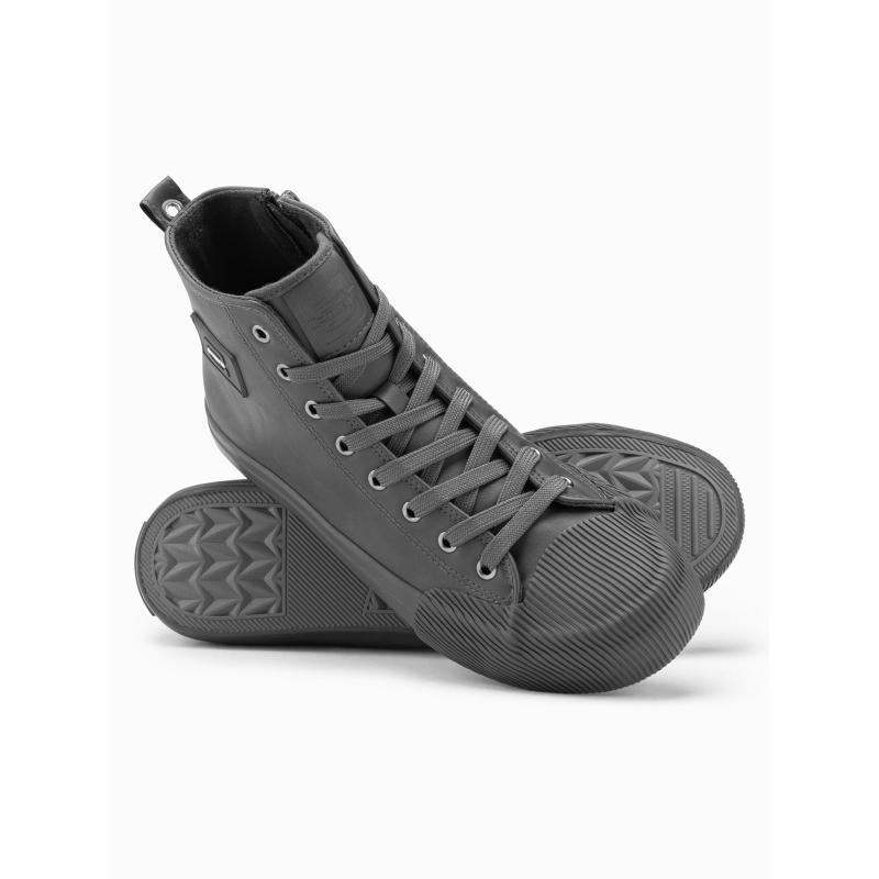 Férfi magas szárú tornacipő, díszes orr-résszel, szürke