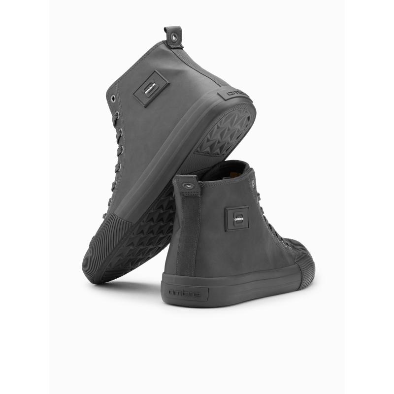 Férfi magas szárú tornacipő, díszes orr-résszel, szürke