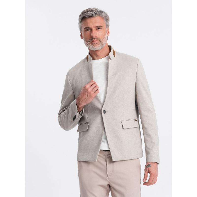 Férfi melange bőrdzseki állógallérral bézs melange