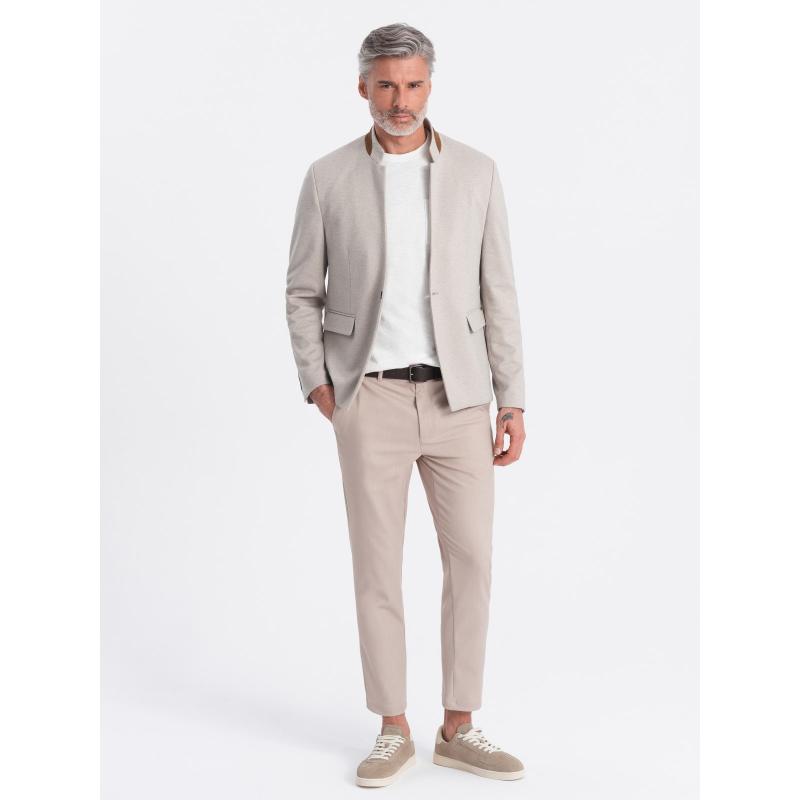 Férfi melange bőrdzseki állógallérral bézs melange