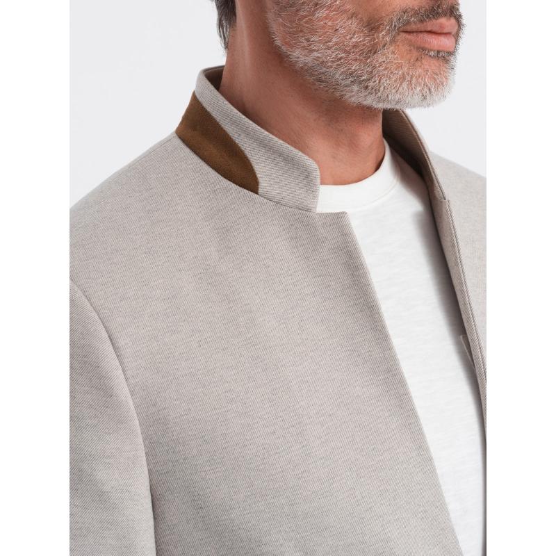Férfi melange bőrdzseki állógallérral bézs melange