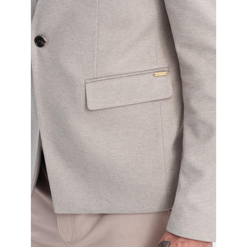 Férfi melange bőrdzseki állógallérral bézs melange