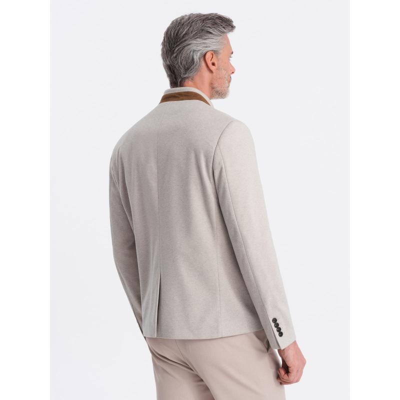 Férfi melange bőrdzseki állógallérral bézs melange