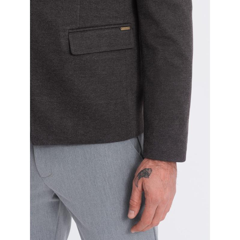 Férfi melange műselyem dzseki állógallérral fekete melange