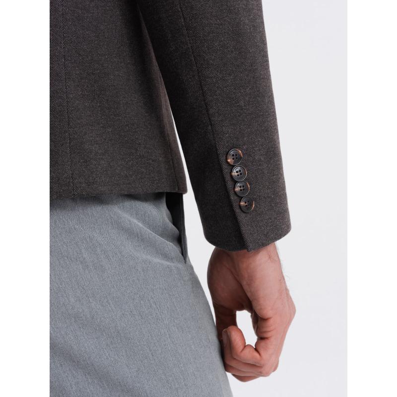 Férfi melange műselyem dzseki állógallérral fekete melange