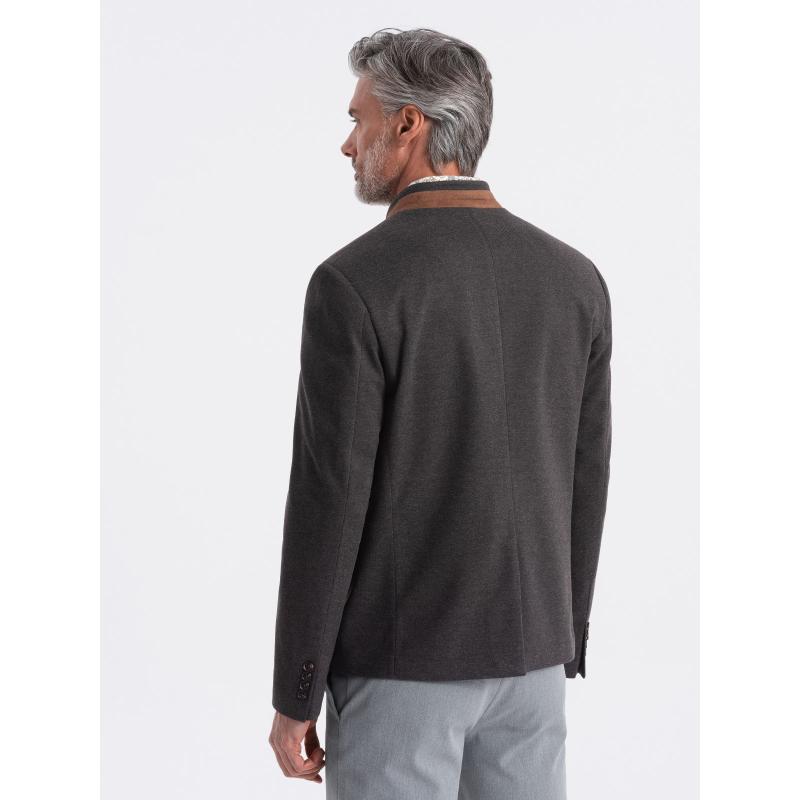 Férfi melange műselyem dzseki állógallérral fekete melange