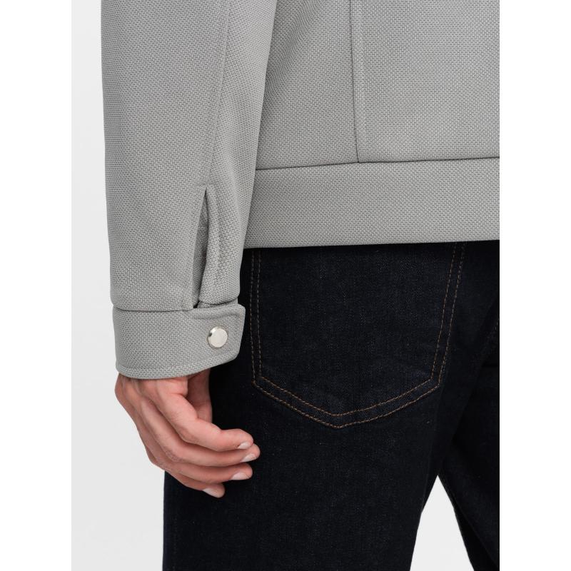 Pánská motorkářská bunda s kapsami a límcem šedá