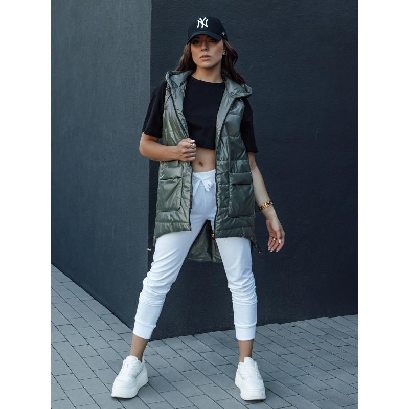 Dámská dlouhá prošívaná vesta s kapucí  JESS zelená