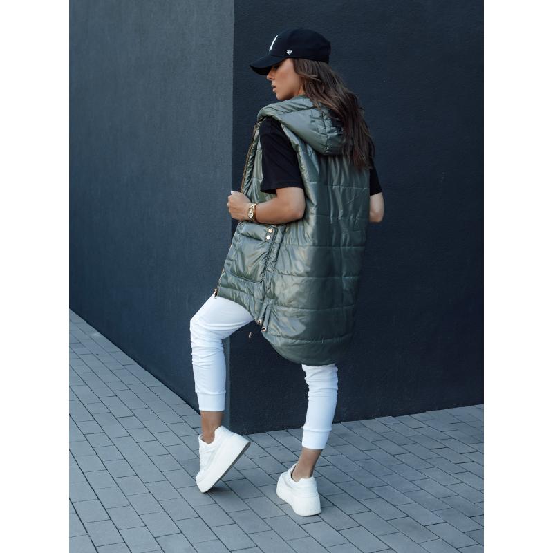 Dámská dlouhá prošívaná vesta s kapucí  JESS zelená
